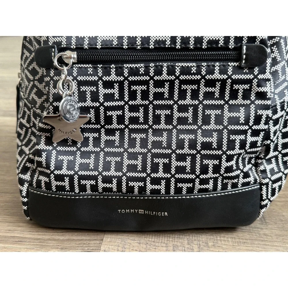 Tommy Hilfiger TH Monogram Mini Backpack Black White Logo Bag Charm